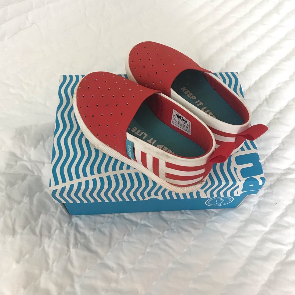 Adorable red and white Native slip on shoes